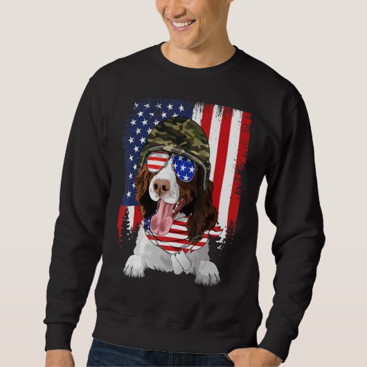 American Flag 4th Of July English Springer Spaniel スウェットシャツ (正面)