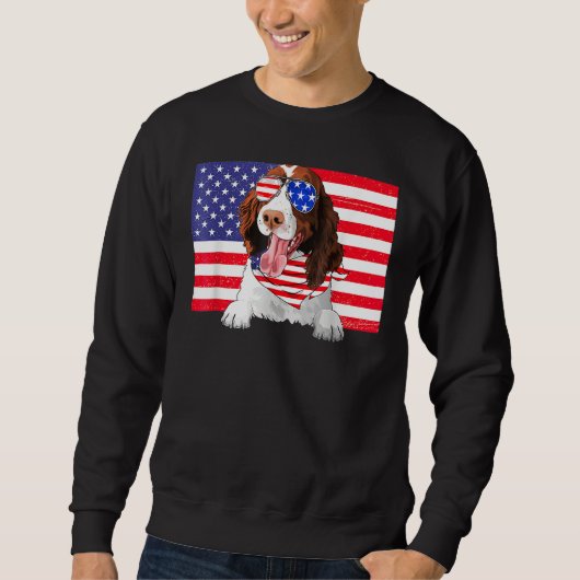 American Flag 4th Of July English Springer Spaniel スウェットシャツ (正面)