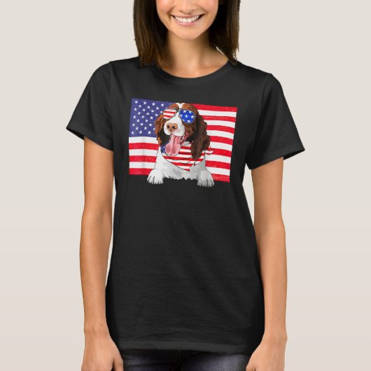 American Flag 4th Of July English Springer Spaniel Tシャツ (正面)