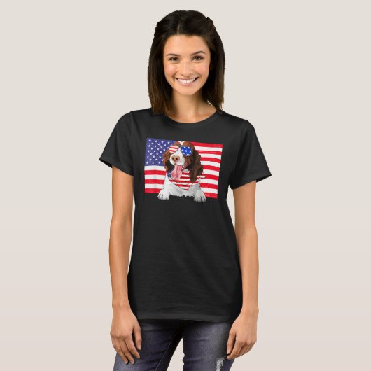 American Flag 4th Of July English Springer Spaniel Tシャツ (正面フル)