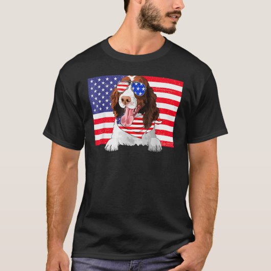 American Flag 4th Of July English Springer Spaniel Tシャツ (正面)