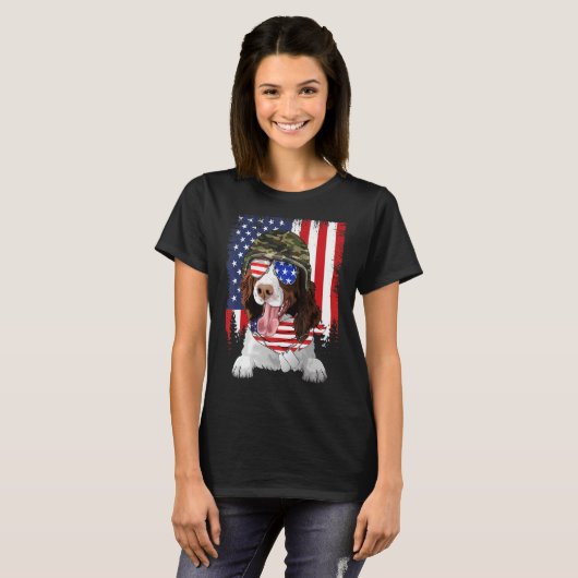 American Flag 4th Of July English Springer Spaniel Tシャツ (正面フル)