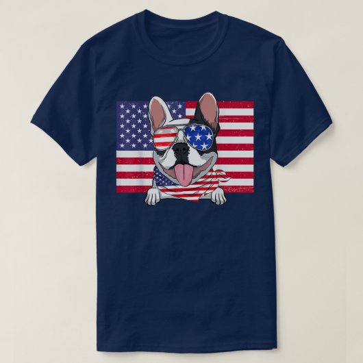 American Flag 4th of July French Bulldog Dad Mom D Tシャツ (デザイン正面)