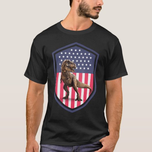 American Flag 4th of July Rex Dinosaur Amerisaurus Tシャツ (正面)
