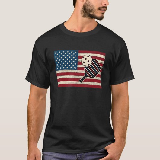 American flag 4th of July USA Patriotic Pickleball Tシャツ (正面)