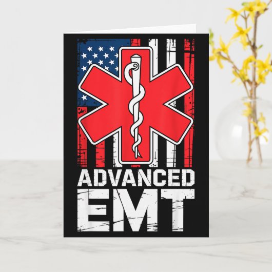 American Flag Advanced Emt Aemt Medical Technician カード (黄色い花)