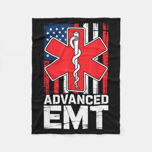 American Flag Advanced Emt Aemt Medical Technician フリースブランケット (正面)