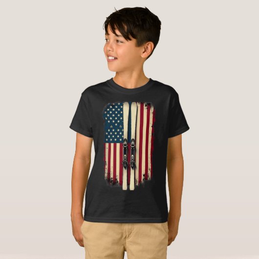 American Flag Alpine Skiing Skier _2  Tシャツ (正面フル)