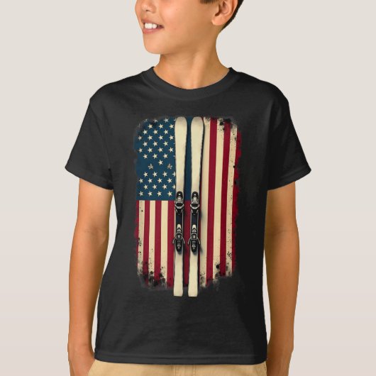 American Flag Alpine Skiing Skier _2  Tシャツ (正面)