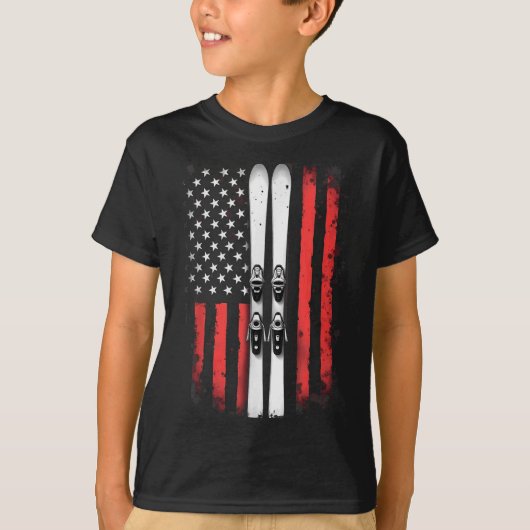 American Flag Alpine Skiing Skier _5 Tシャツ (正面)