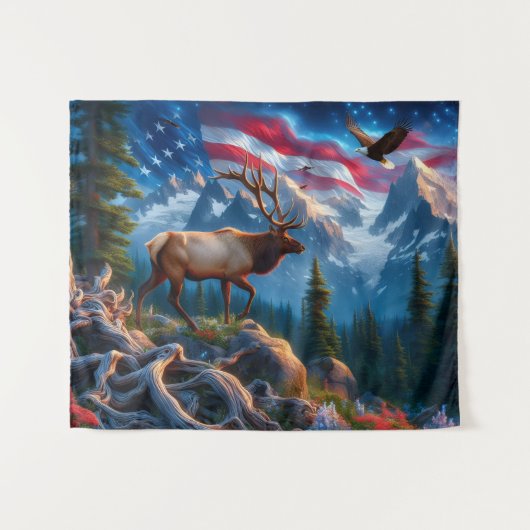 American Flag and Elk Tapestry タペストリー (正面(横))