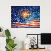 American flag and fireworks.  ポスター (ホームオフィス)