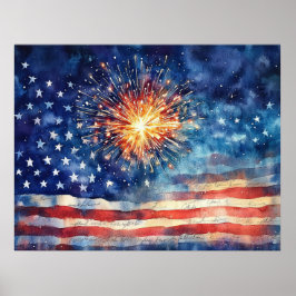 American flag and fireworks.  ポスター