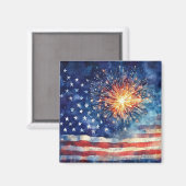American flag and fireworks & U.S. Pledge. マグネット (正面/裏面)