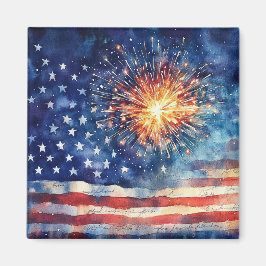 American flag and fireworks & U.S. Pledge. マグネット