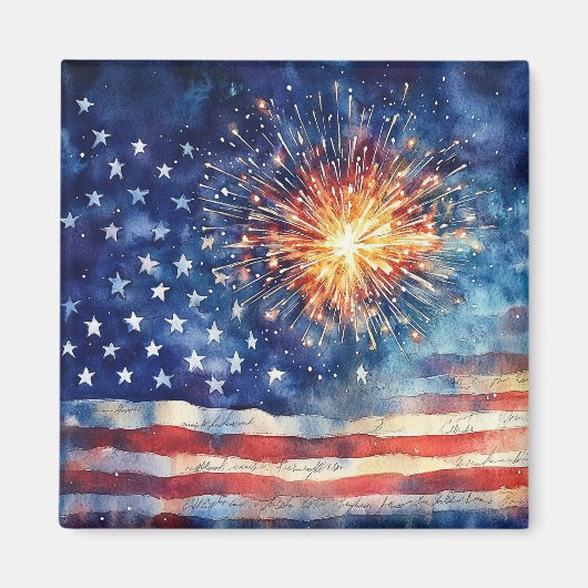 American flag and fireworks & U.S. Pledge. マグネット (正面)