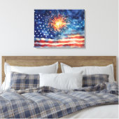 American flag and fireworks & U.S. Pledge. Art キャンバスプリント (インサイチュ (寝室))