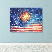 American flag and fireworks & U.S. Pledge. Art キャンバスプリント (インサイチュ (ウッドフロア))