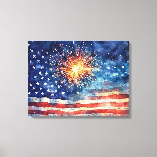 American flag and fireworks & U.S. Pledge. Art キャンバスプリント (正面)