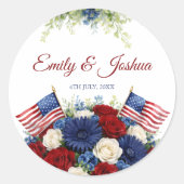 American Flag and Flowers Wedding ラウンドシール (正面)