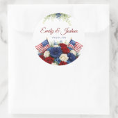 American Flag and Flowers Wedding ラウンドシール (バッグ)