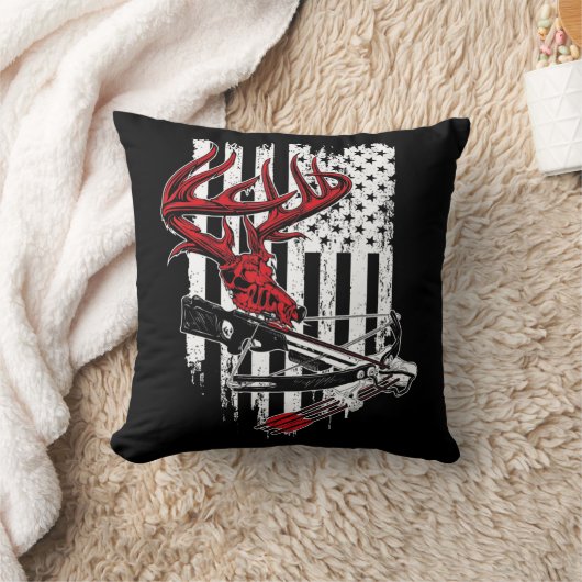 American Flag Archery Bow Hunting  Deer Skull Cros クッション (ブランケット)