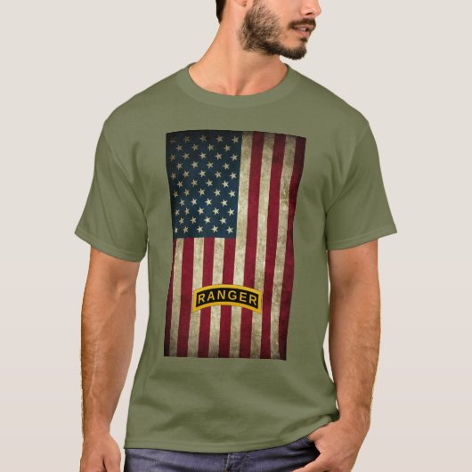 American Flag Army Ranger Schoolタブ Tシャツ (正面)