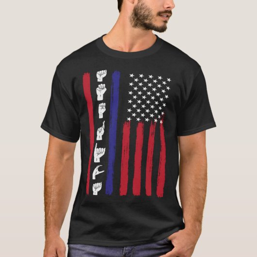American Flag ASL American Sign Language America U Tシャツ (正面)