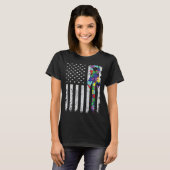 American Flag Autism Awareness Teacher Mom Support Tシャツ (正面フル)