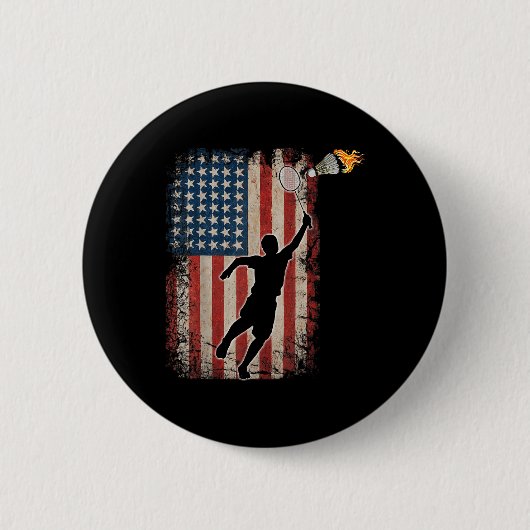 American Flag Badminton Shuttle Art Sports  缶バッジ (正面)