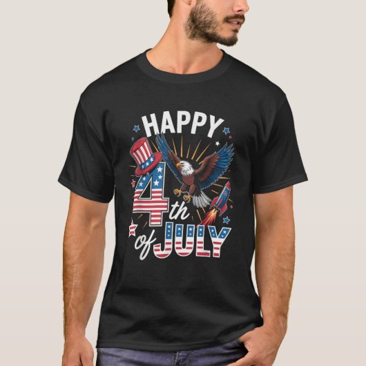 American Flag Bald Eagle Patriotic Happy 4th of Ju Tシャツ (正面)
