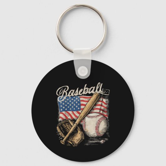 American Flag Baseball Player Bat Fan Catcher キーホルダー (正面)