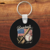 American Flag Baseball Player Bat Fan Catcher キーホルダー (正面)
