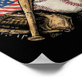 American Flag Baseball Player Bat Fan Catcher ポスター (角)