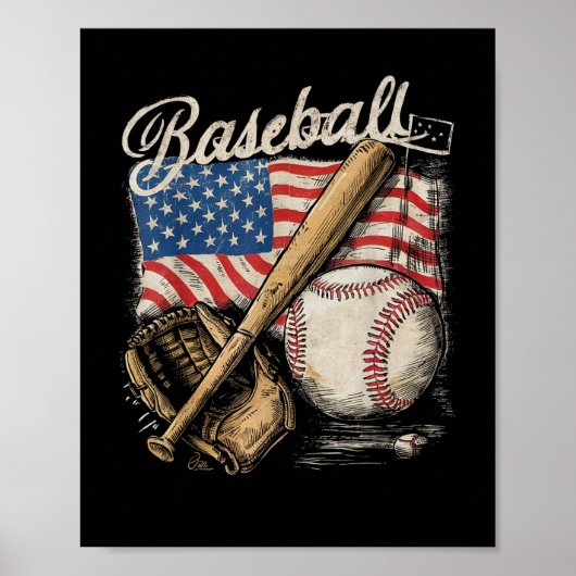 American Flag Baseball Player Bat Fan Catcher ポスター (正面)