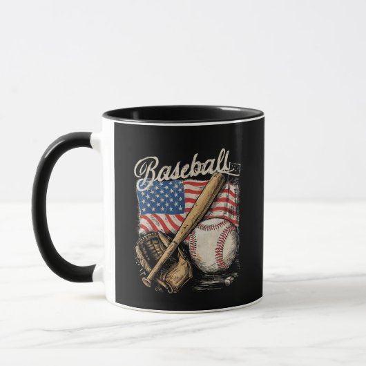 American Flag Baseball Player Bat Fan Catcher  マグカップ (左)