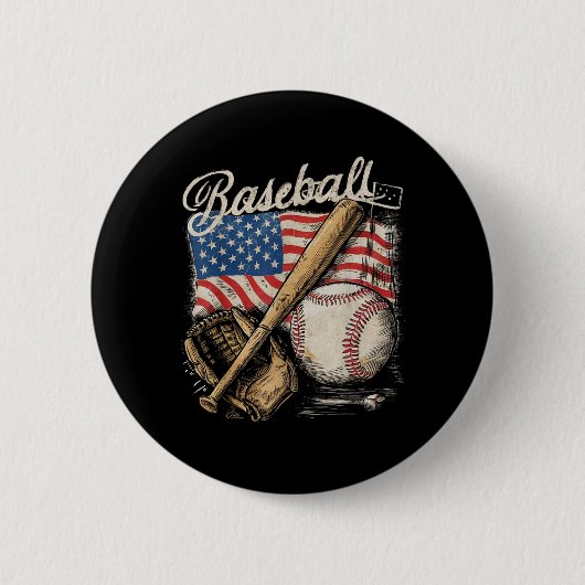 American Flag Baseball Player Bat Fan Catcher  缶バッジ (正面)