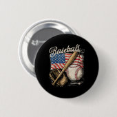 American Flag Baseball Player Bat Fan Catcher  缶バッジ (正面&裏面)
