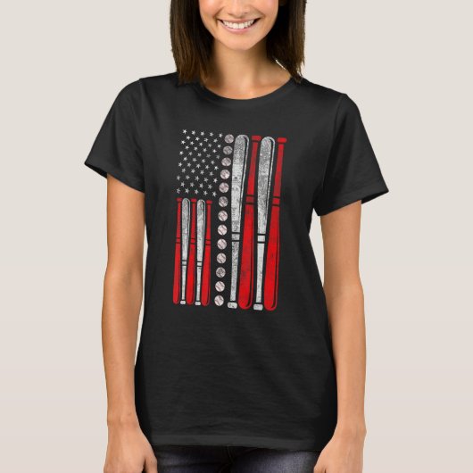 American Flag Baseball Red White Blue 4th Of July  Tシャツ (正面)
