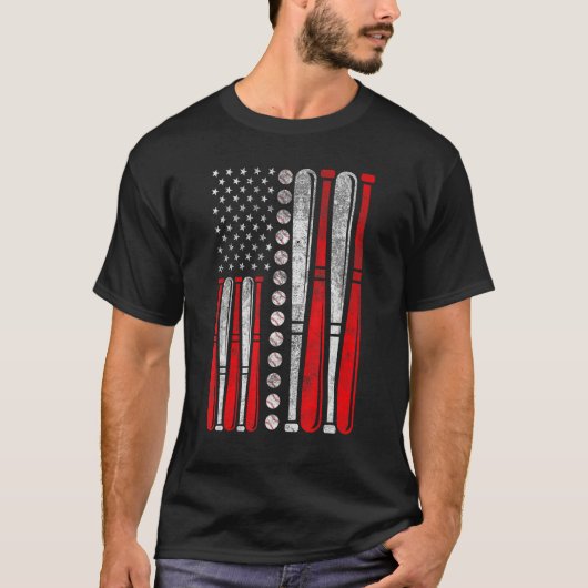 American Flag Baseball Red White Blue 4th Of July  Tシャツ (正面)