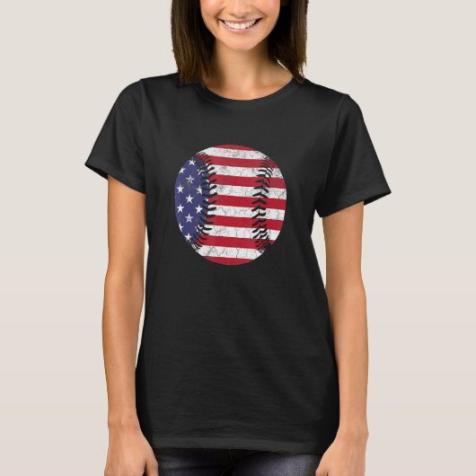 American Flag Baseball T Shirt July 4th USA Men Wo Tシャツ (正面)