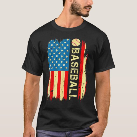 American Flag Baseball Team Gift Men Boys Dad 4th  Tシャツ (正面)