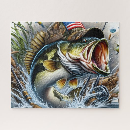 American Flag Bass Fish ジグソーパズル (横)