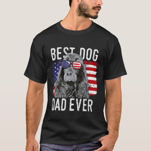 American Flag Best Dog Dad Ever Field Spaniels Usa Tシャツ (正面)