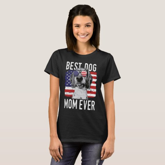 American Flag Best Dog Mom Ever Treeing Walker Coo Tシャツ (正面フル)