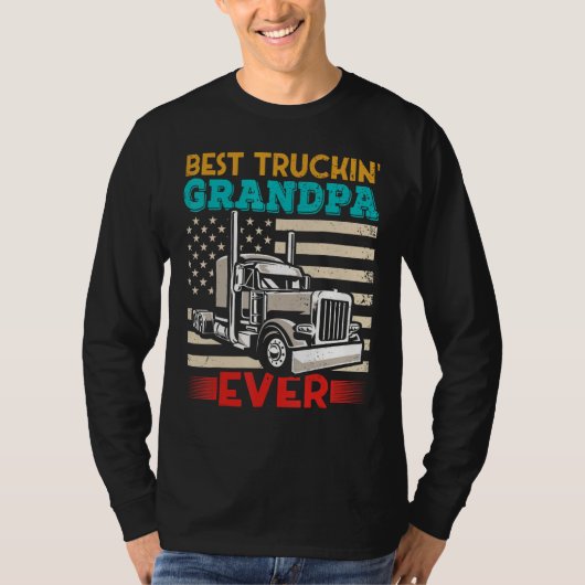 American Flag Best Truckin Grandpa US Semi Truck D Tシャツ (正面)