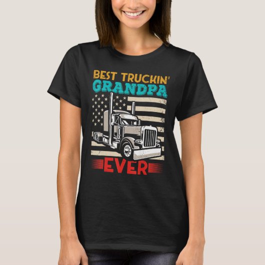 American Flag Best Truckin Grandpa US Semi Truck D Tシャツ (正面)