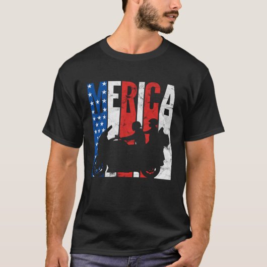 American Flag Biker Motorcycle Couple 4th Of July  Tシャツ (正面)