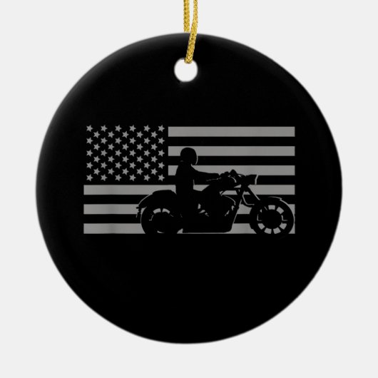 American Flag Biker Motorcycle Short Sleeve セラミックオーナメント (正面)