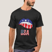 American Flag Biting Lip Usa 4Th Of July Independe Tシャツ (正面)